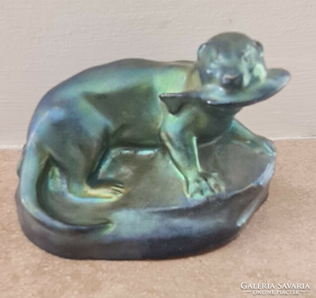 Zsolnay eozin rare antique otter figurine