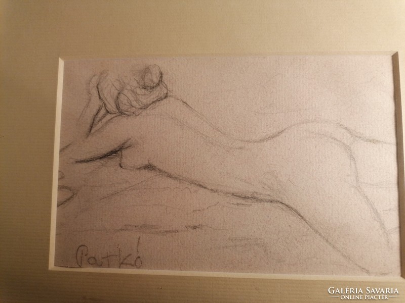 Pencil drawing, female nude, with horseshoe mark