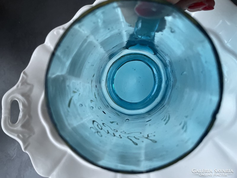 Antique blown glass with a wonderful blue ear with the inscription 