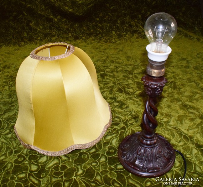 Tin German style, graceful, carved, antique, wooden table lamp, works with shade 45 x 30 cm!