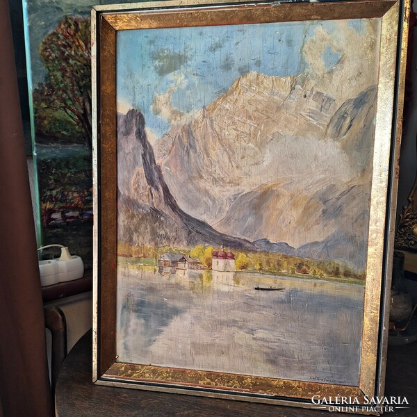 Old 1946? Schatzberger copy - also marked on the picture! Chiemsee impressionism oil/wood 42x56 cm