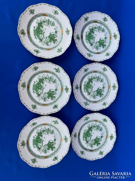 Herendi zöld Indiai kosaras tányér szett 18 db
