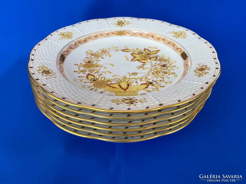 Herend yellow Indian basket soup plates