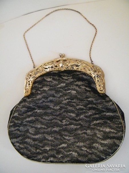 Particularly beautiful, original Art Nouveau gold-plated silver frame handbag decorated with angels