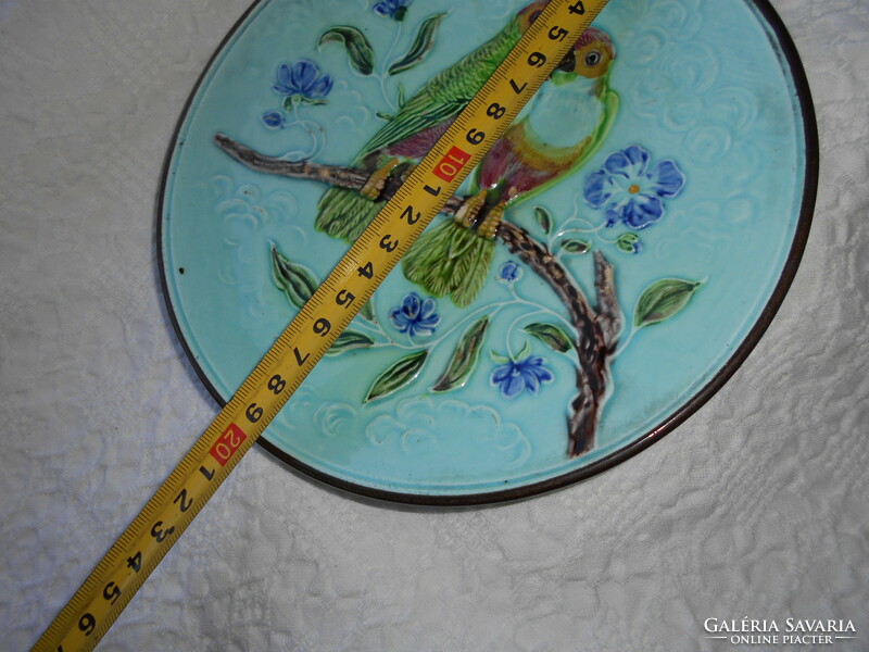 Art Nouveau majolica plate with a parrot