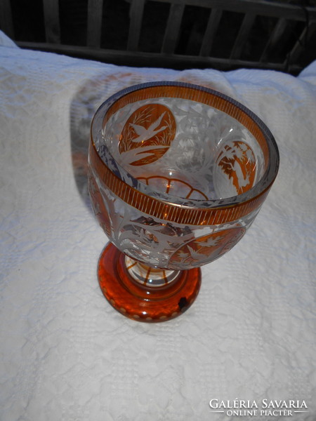 Biedermeier glass goblet with polished medallions