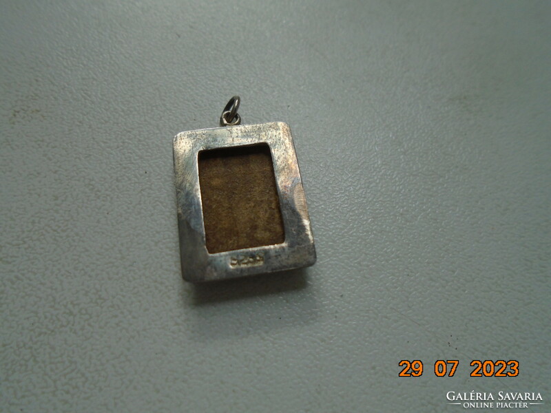 Intaglio antique carved flower cinnabar pendant in sterling silver socket