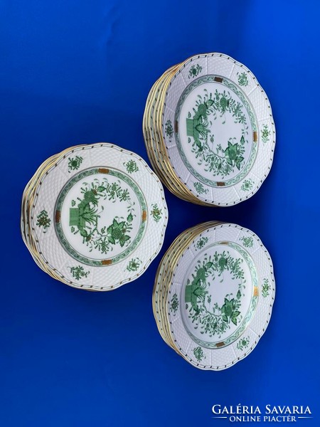 Herendi zöld Indiai kosaras tányér szett 18 db