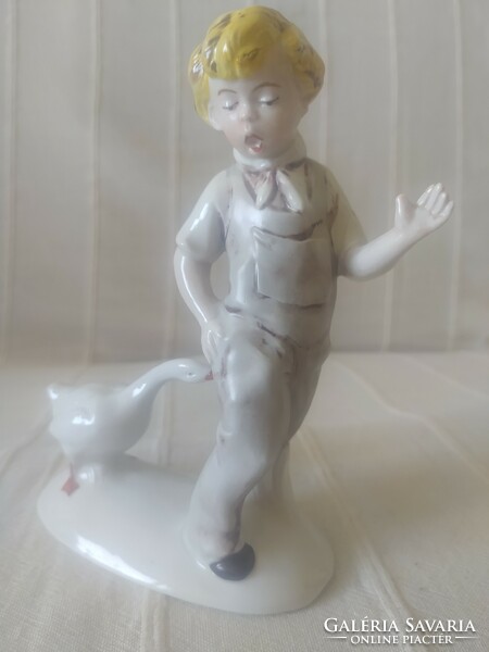 NÉMET PORCELÁN FIGURA SZÉP FESTÉSŰ, HIBÁTLAN, JELZETT, 17 CM