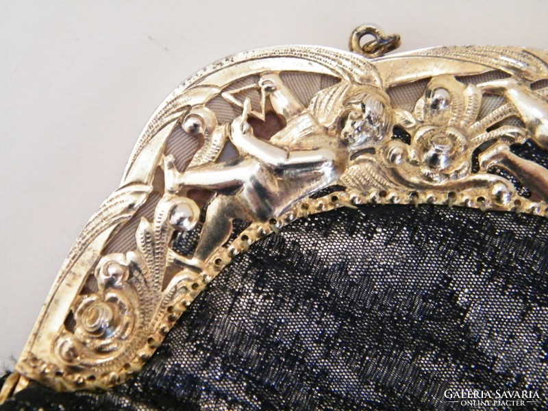 Különlegesen szép, angyalokkal díszített eredeti szecessziós aranyozott ezüst keretes kézitáska