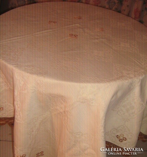 Beautiful special elegant hand-embroidered woven damask tablecloth with lace edge