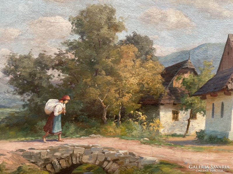 Szontágh Tibor  (1873-1930)  : Úton hazafelé Nagyméretű 123x105 cm