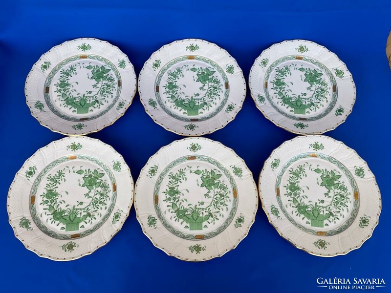 Herendi zöld Indiai kosaras lapos tányérok
