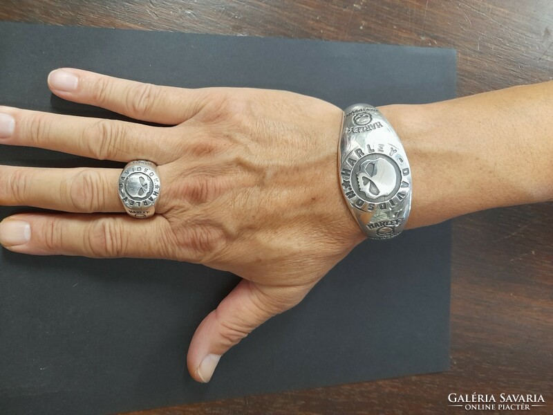 Harley davidson solid silver 925 bangle, bracelet. 55.5 grams.