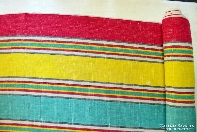 Old sack umbrella canvas material, woven cotton canvas, patterned in colored stripe material 380 x 44 cm i.