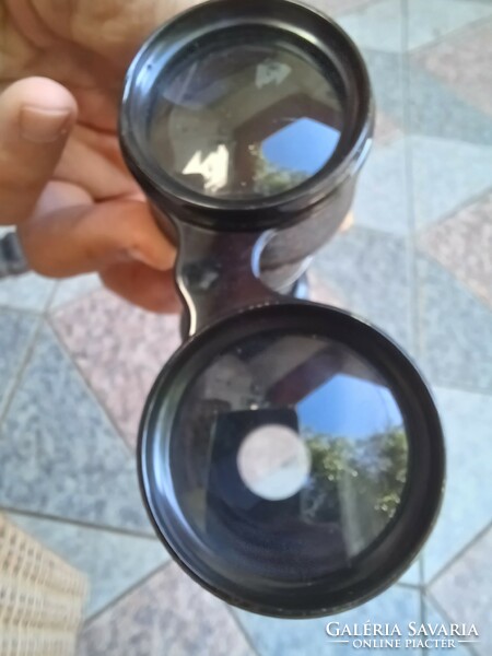 Antique marked binoculars, original leather box, chrome and Budapest Alpenglas,
