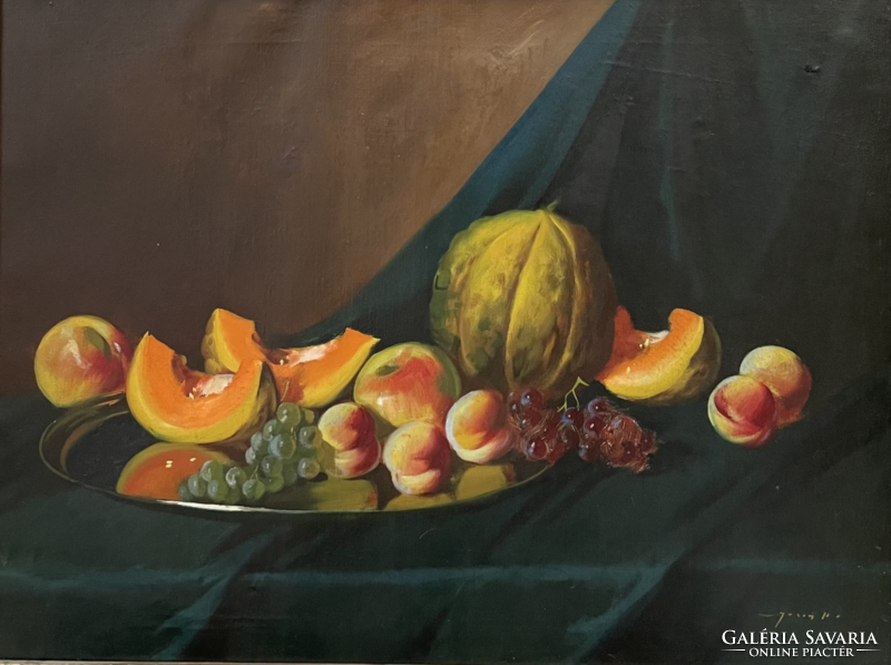 Still life with cantaloupe by Vilmos Murin (1891-1952).