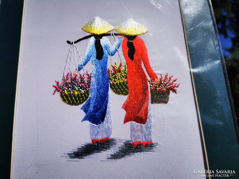 Chinese flower girl, embroidered picture
