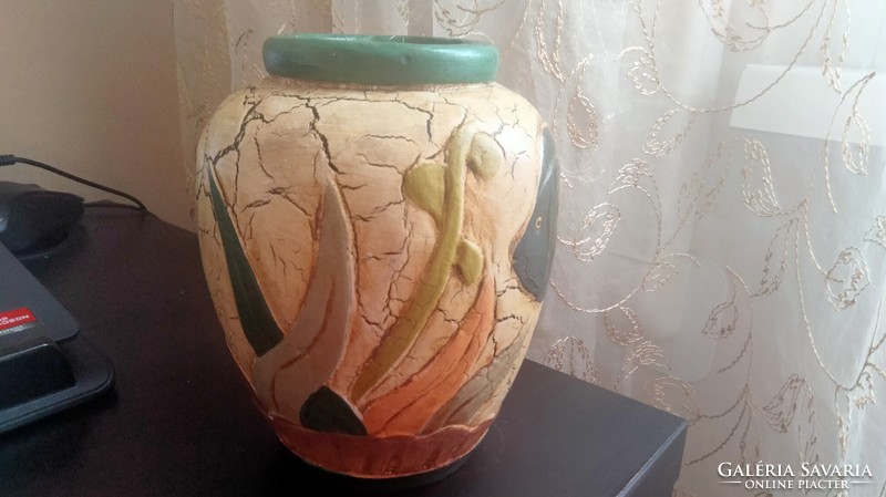 Antik fa váza - kézi faragás és festés