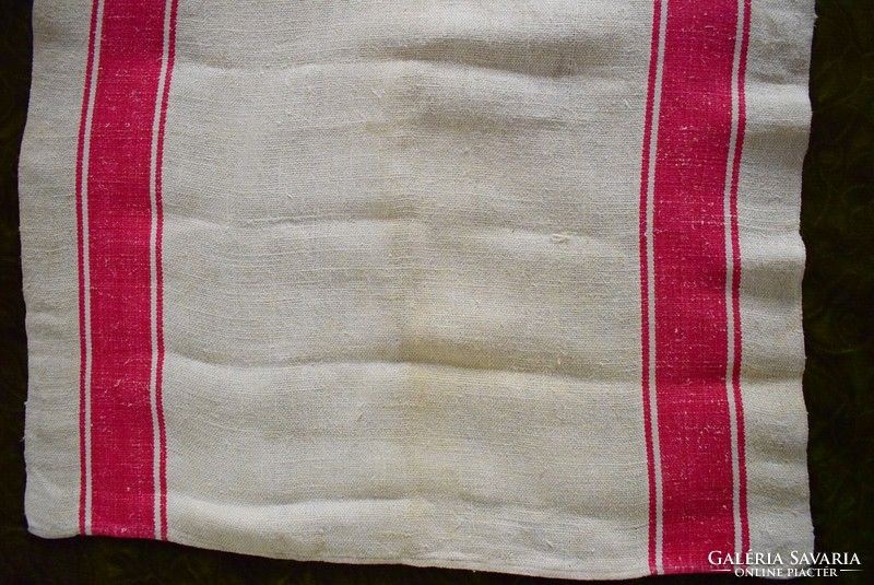 Old sack linen material, home-woven linen, patterned in red double stripe material 165 x 57 cm iii.