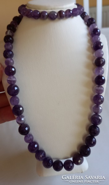 Genuine polished amethyst necklace bracelet set