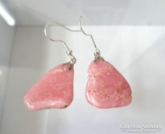 Rhodochrosite irregular earrings with silver hook