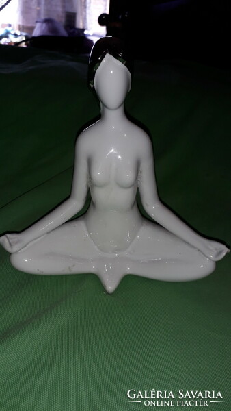Beautiful art deco eosin porcelain figure female nude yoga meditative pose lotus seat as shown in the pictures