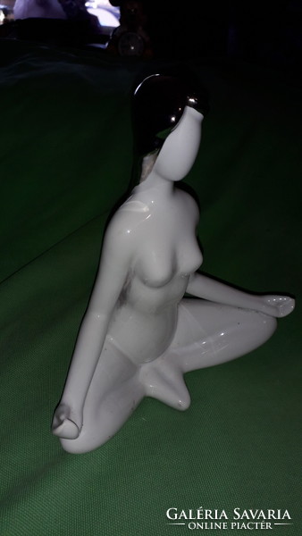 Beautiful art deco eosin porcelain figure female nude yoga meditative pose lotus seat as shown in the pictures