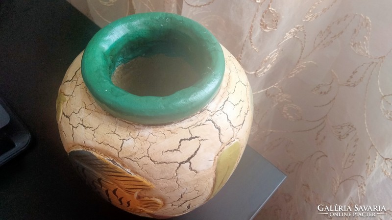 Antique wooden vase - hand carved and painted