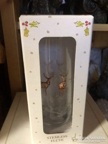 Glass cup with a hunting motif (deer) in a gift box 16x4.8cm 2 dl