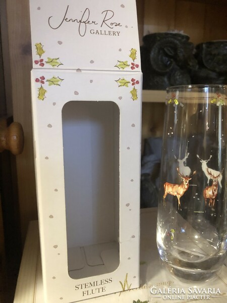 Glass cup with a hunting motif (deer) in a gift box 16x4.8cm 2 dl