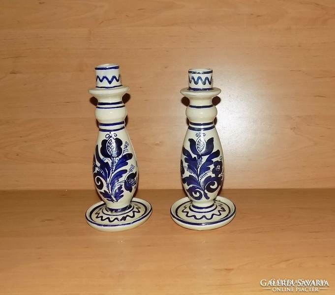 Pair of Korondi ceramic candle holders, Lajos Józsa, 1982