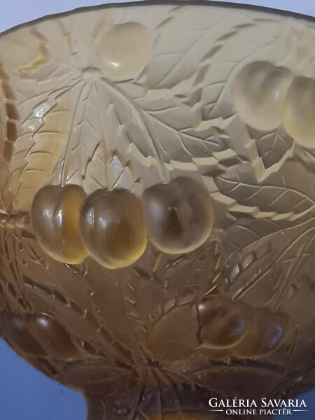 Art deco balorac j amber-colored heavy glass fruit bowl, centerpiece, offering