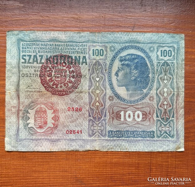 100 korona 1913 Magyarország felülbélyegzéssel