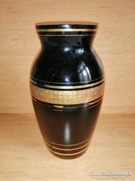 Moser type gold decorated black glass vase 26 cm (4 / d)