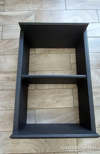 Black wooden shelf system consisting of 4 elements, individually manufactured and renovated