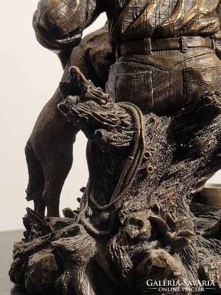 18X16x13cm cowboy and his dog -- best friend man with dog dog canine statue bronze