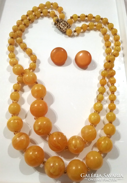 Old 2-row yellow necklace + ear clip