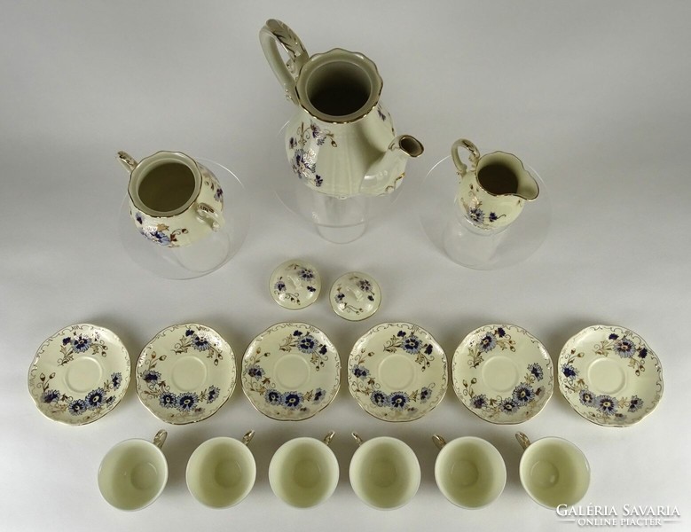 1N625 Hibátlan kék búzavirág mintás Zsolnay porcelán kávéskészlet