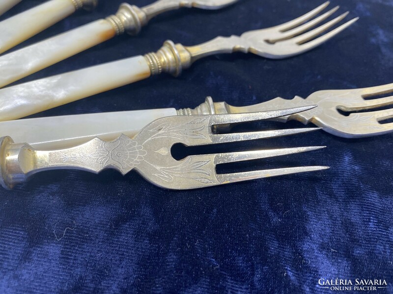 Antique art nouveau mother-of-pearl handle fish cutlery set with serving fork 13pcs cz