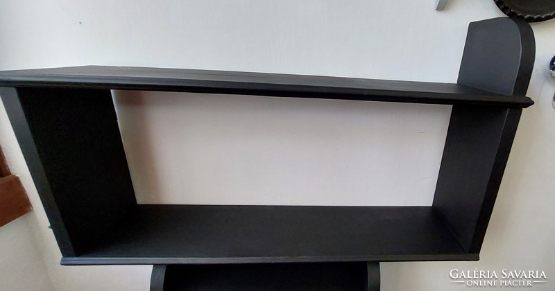 Black wooden shelf system consisting of 4 elements, individually manufactured and renovated