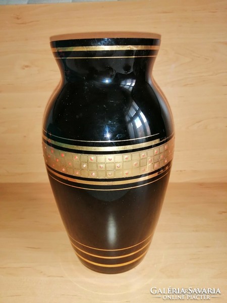 Moser típusú arany díszítésű fekete üveg váza 26 cm  (4/d)