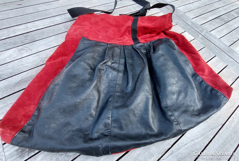 Black nappa leather with red split leather combined shoulder bag, satchel,
