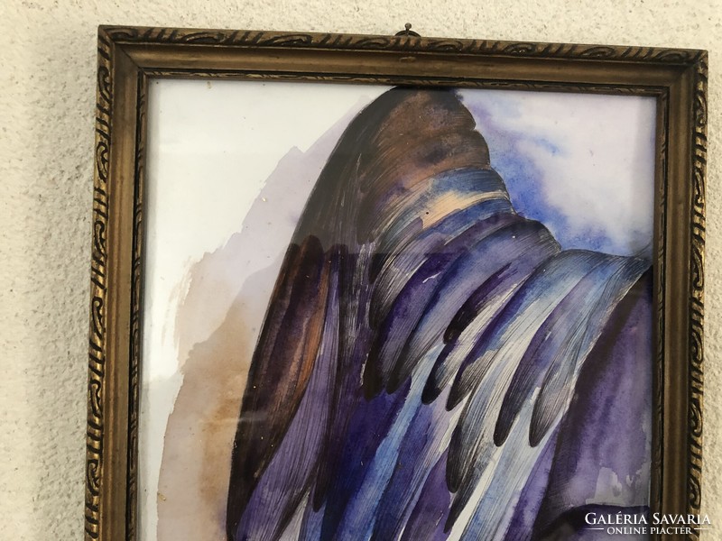 Angel wings, watercolor, old picture frame 27x36cm