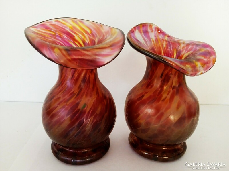 Wonderful, iridescent, art nouveau style, joska? Small glass vases, in pairs