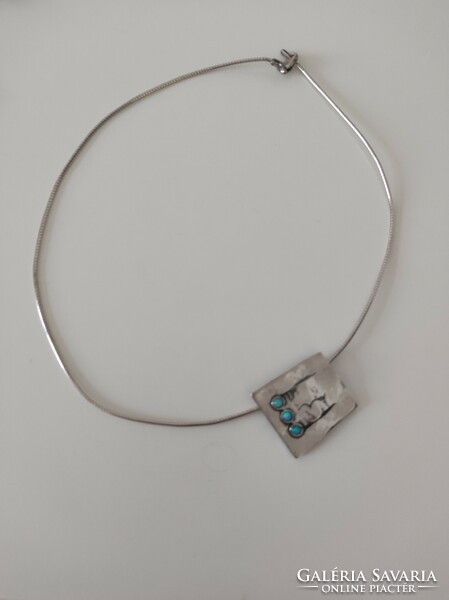 Israeli silver necklace with blue fire opal stone