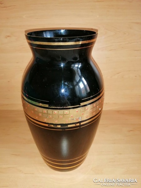 Moser type gold decorated black glass vase 26 cm (4 / d)