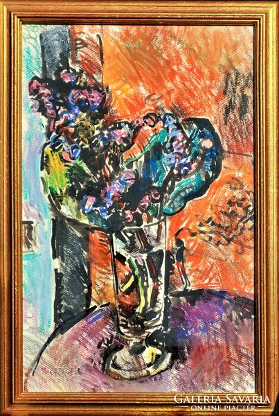 Nagy Előd (1942 - ) Virágcsendélet c. festménye Eredeti Garanciával!