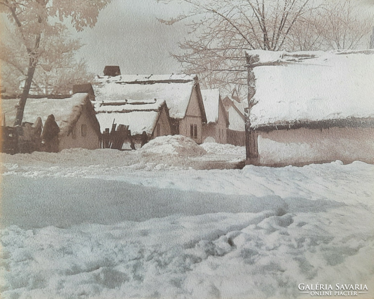 Faix Jacques: Kekesi utca télen (régi nagyméretű fotó, Aradi Fotóklub - erdélyi művész)