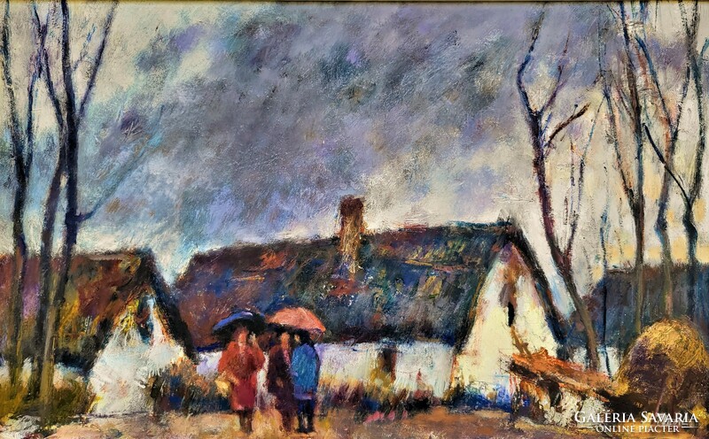 László Bod (1920 - 2001) rainy weather c. Your painting with an original guarantee!